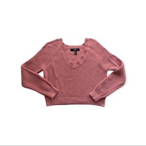 Forever 21 Knitted V-Neck Pink Sweater Women’s Size S